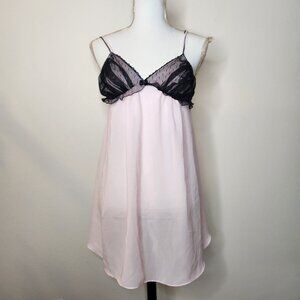 Blossom Intimates Womens Medium Sheer Pink Black Lace Slip Dress Lingerie